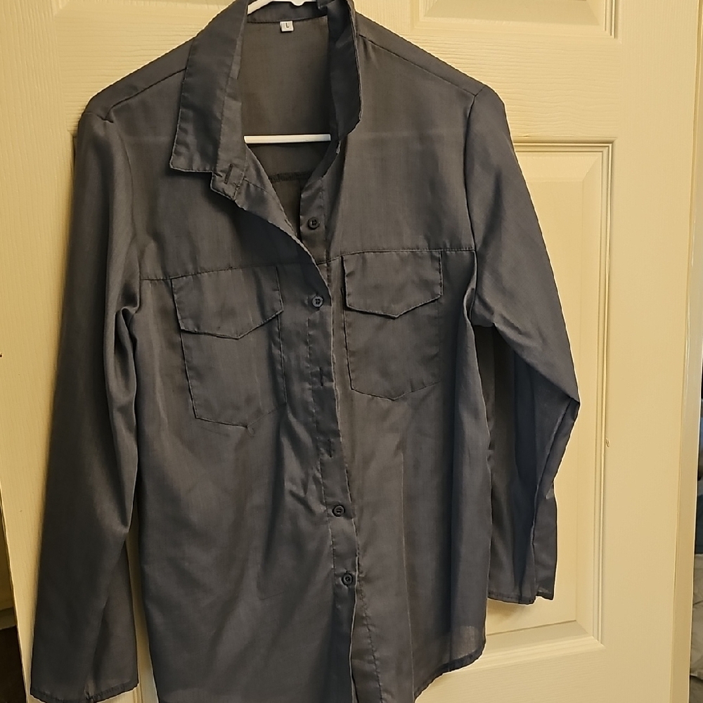 Gray Women's Button-Up Blouse